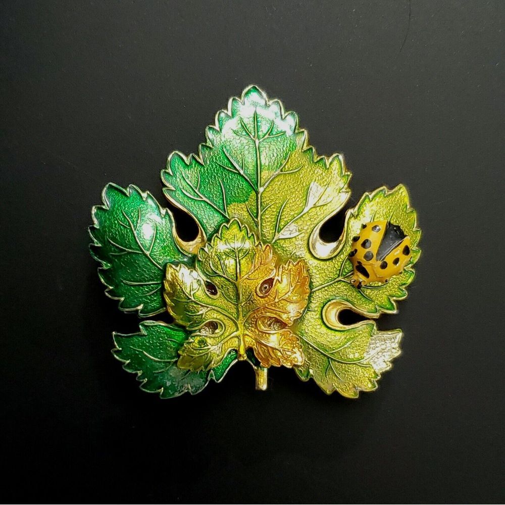 Germany Lady Bug Brooch Pin Layered‎ Metal Ombre Geen Yellow 2.25" Rare Vintage